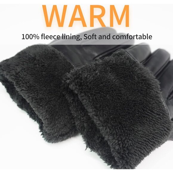 Mens Black-1 Luxury Italian Sheepskin Fleece Lining Leather Dress Driving Gloves - Picture 2 of 7